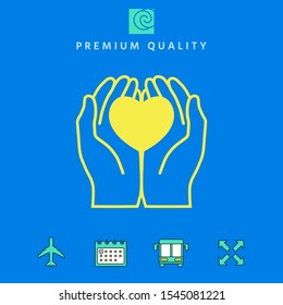 Hands holding heart - protection icon. Graphic elements for your design