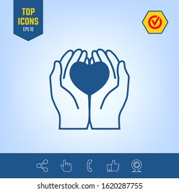Hands holding heart - protection icon. Graphic elements for your design