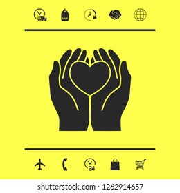 Hands holding heart - protection symbol. Graphic elements for your design