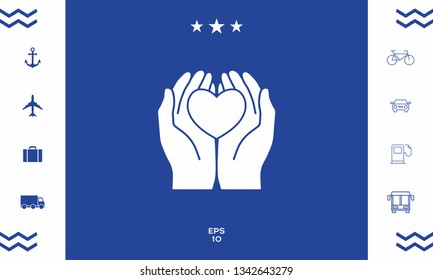Hands holding heart - protection symbol. Graphic elements for your design