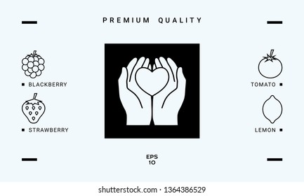 Hands holding heart - protection symbol. Graphic elements for your design