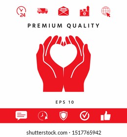 Hands holding heart - protection symbol. Graphic elements for your design