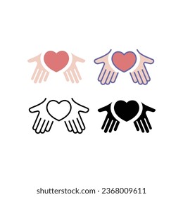 Hands holding heart shape for giving heart. Heart health care, donation, charity, kindness symbol. Hands with heart icon vector stock illustration. Design on white background. EPS10