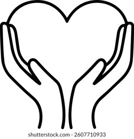 Hands holding heart shape line art icon vector design.