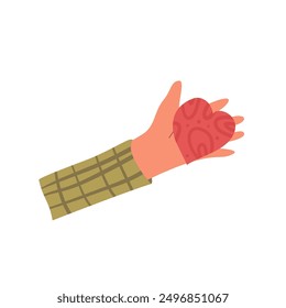 Hands holding heart shape. Palm with charity and kindness symbol. Vector hand drawn flat collection illustration isolated on white background.