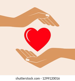 Hands holding heart shape, vector icon. Isolated vector illustration.