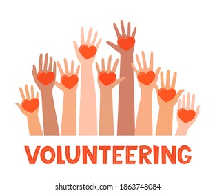 Hands holding a heart symbol. Concept of charity and donation. Give and share your love to people. Friendship, unity, help, volunteering concept. Vector illustration