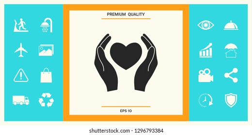 Hands holding heart symbol. Graphic elements for your design