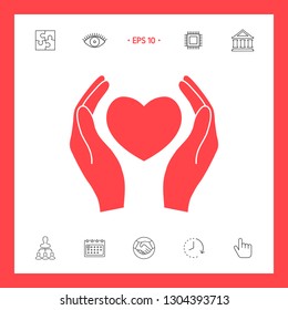 Hands holding heart symbol. Graphic elements for your design