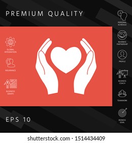 Hands holding heart symbol. Graphic elements for your design