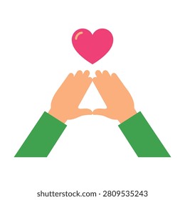 Hands holding heart symbol representing love care and support in a symbolic gesture