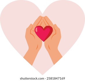 
Hands Holding a Heart Symbol Vector Illustration Design 
Generous person expressing love and empathy 

