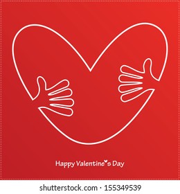 Hands holding a heart. Valentine`s day card. vector