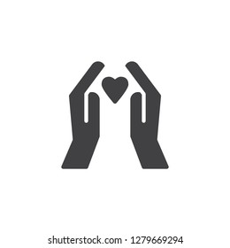 Hands holding a heart vector icon. filled flat sign for mobile concept and web design. hand and heart simple solid icon. Love and valentine's day symbol, logo illustration. Pixel perfect vector 