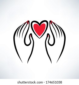 hands holding a heart, vector icon, love sharing concept