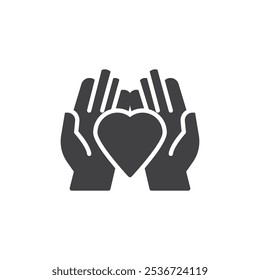 Hands holding a heart vector icon. filled flat sign for mobile concept and web design. Heart in Hands glyph icon. Giving love symbol, logo illustration. Vector graphics