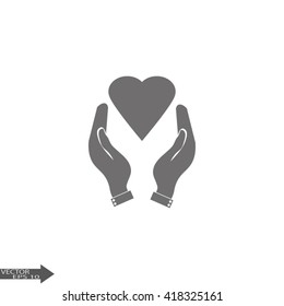 hands holding heart. heart in hands. Vector icon.
