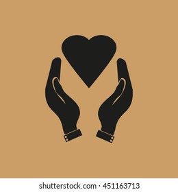 hands holding heart. heart in hands. Vector icon.
