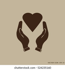 hands holding heart. Vector icon.