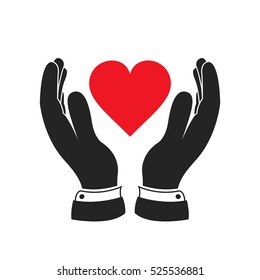 Hands holding heart, vector icon. 