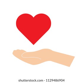 Hands holding a heart. Vector illustration Eps10 file. hand holding red heart and hands of children .Donate for Friend.