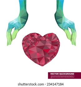 Hands holding heart. Vector Illustration.
