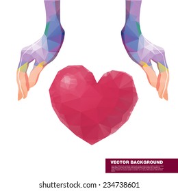 Hands holding heart. Vector Illustration.