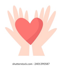 Hands holding a heart. Vector illustration on a white background.