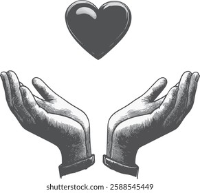 Hands Holding Heart Vector Illustration on White Background