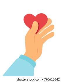 Hands holding the heart. Vector illustration. 