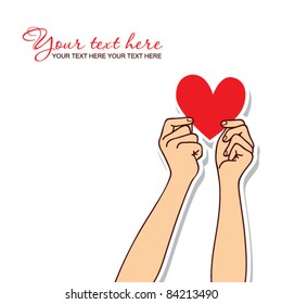 Hands holding the heart. Vector illustration. Place for your text.