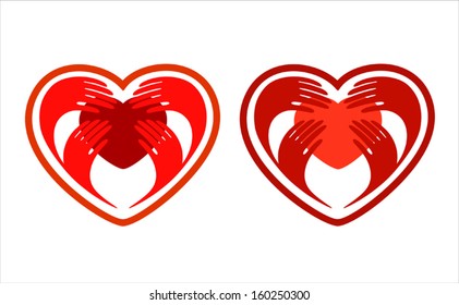 Hands holding heart. Vector on white background