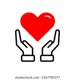Hands holding a hearth shape icon symbol. Healthcare, volunteering, charity and donation concept. Vector illustration