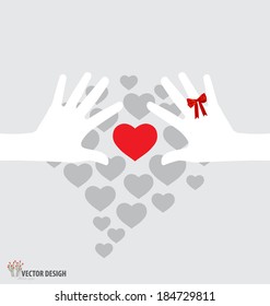 Hands holding hearts. Vector illustration.