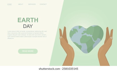 Hands Holding Heart-Shaped Earth Banner. Earth day concept. Love and environmental protection. Flat style. unity and love for the planet. Vector illustration
