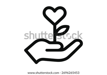 Hands holding a heart-shaped sprout, symbolizing love and growth.