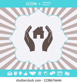 Hands holding home. Graphic elements for your design