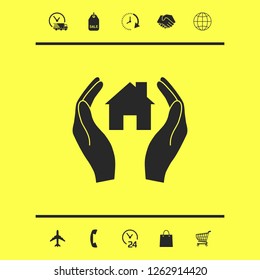 Hands holding home. Graphic elements for your design