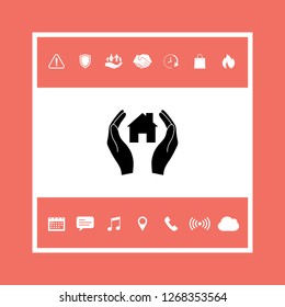 Hands holding home. Graphic elements for your design