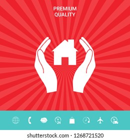Hands holding home. Graphic elements for your design