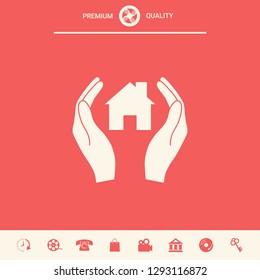 Hands holding home. Graphic elements for your design