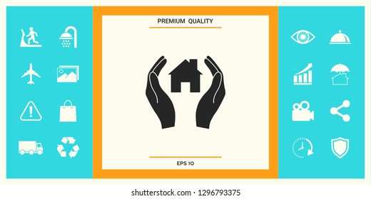Hands holding home. Graphic elements for your design