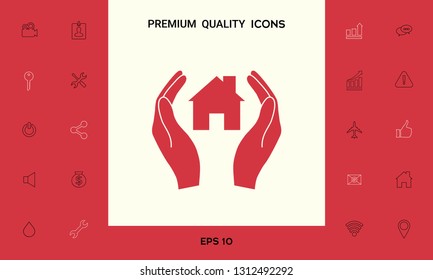 Hands holding home. Graphic elements for your design
