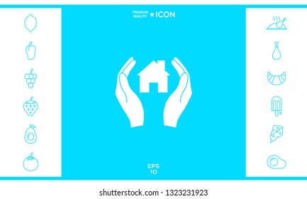 Hands holding home. Graphic elements for your design