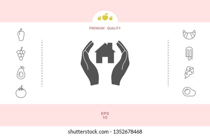 Hands holding home. Graphic elements for your design