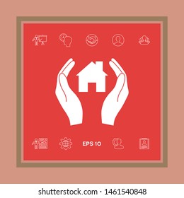 Hands holding home. Graphic elements for your design