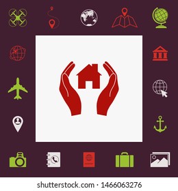 Hands holding home. Graphic elements for your design