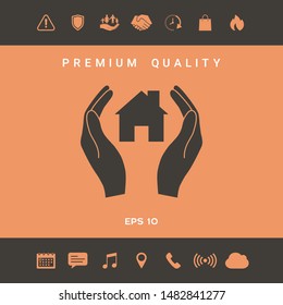 Hands holding home. Graphic elements for your design