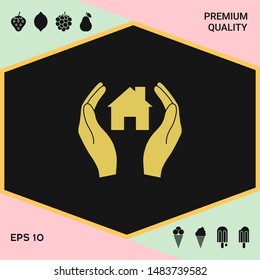 Hands holding home. Graphic elements for your design
