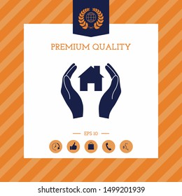 Hands holding home. Graphic elements for your design